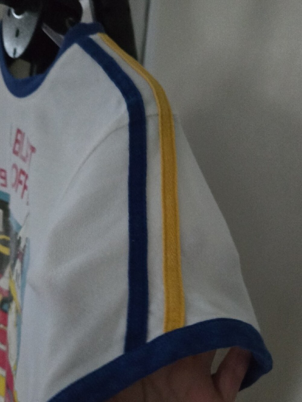 Junk Food Clothing White 'Blast Off' Graphic Tee with Blue And Yellow Trim - Picture 4 of 5